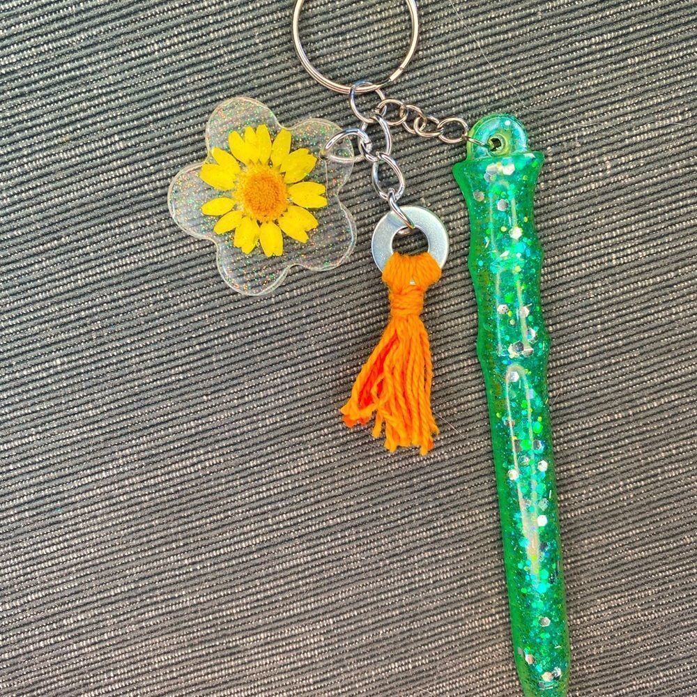 Green glitter self defense keychain